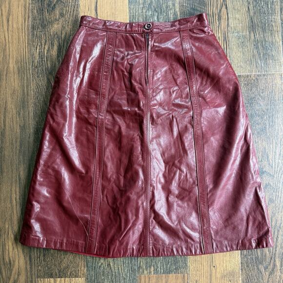Montgomery Ward Dresses & Skirts - Vintage Montgomery Ward The Tannery Leather Skirt 17/18 Wine Red Knee Length